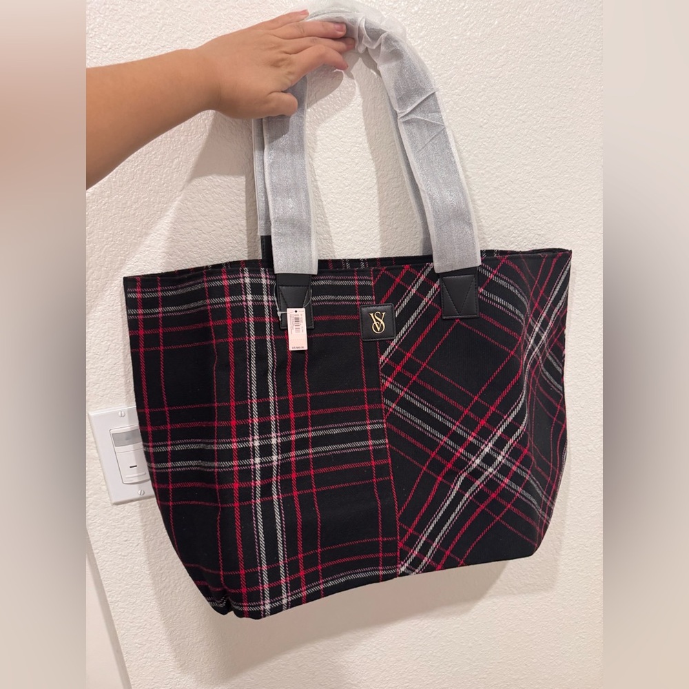 Victoria's Secret Plaid Tote with Gray Straps